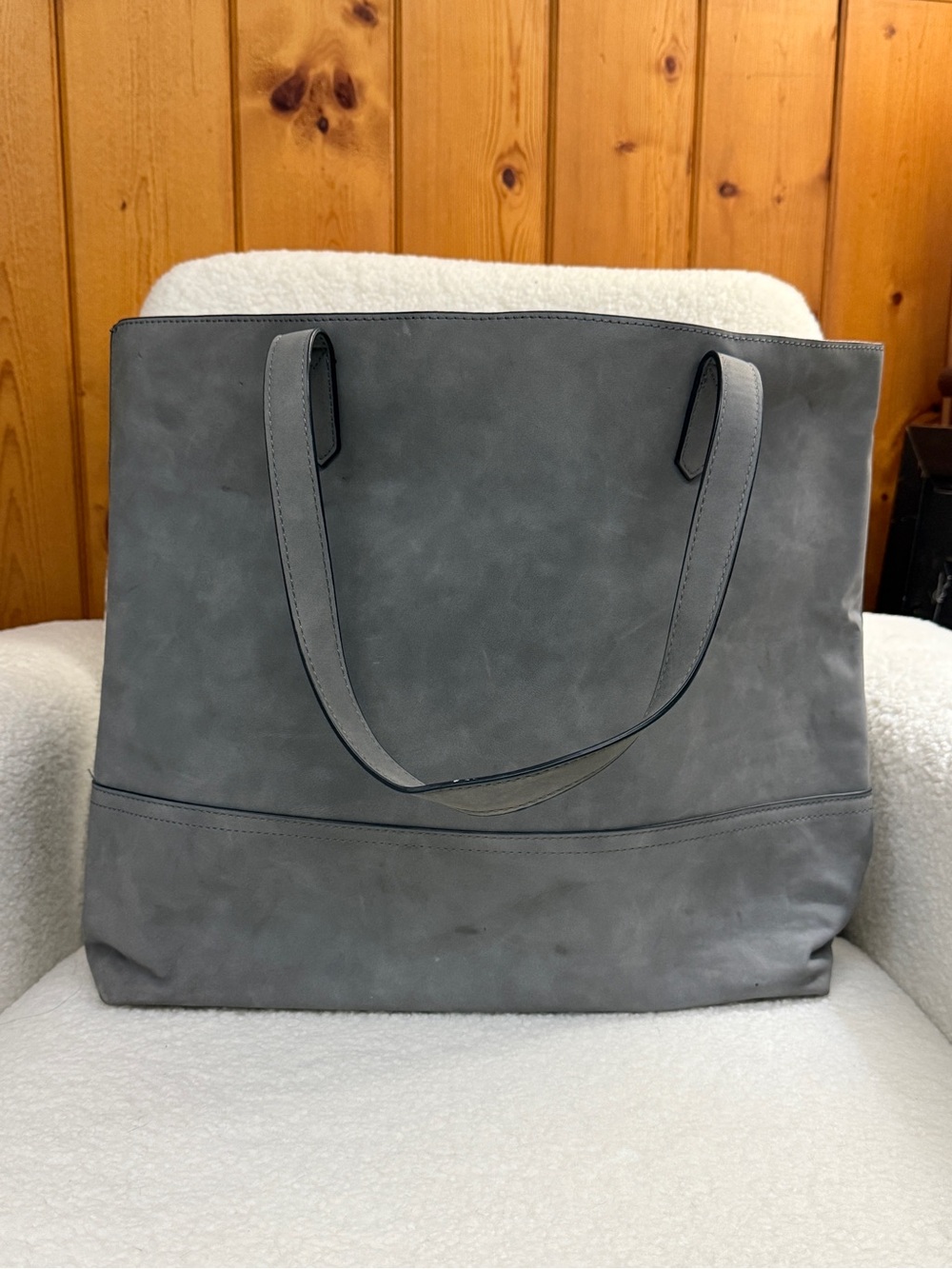 K Carroll Classic Grey Leather Tote Bag